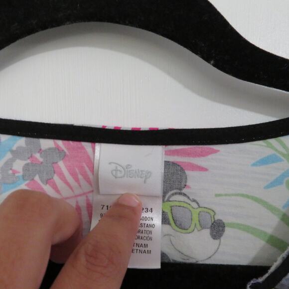 Disney Womens Sz M Blue Green Pink Minnie Mouse Tropical Scrub Top Short Sleeve - Picture 3 of 3